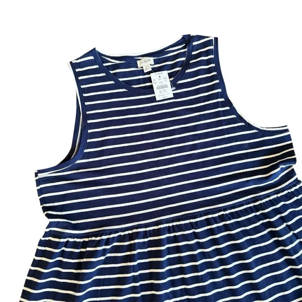 J. Crew Factory Striped Tiered Knit Dress Large Blue White NWT